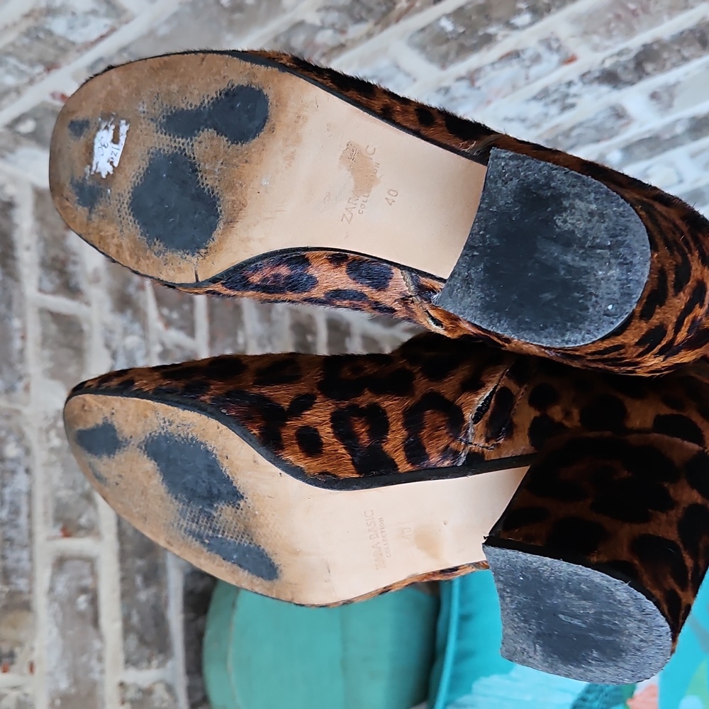 Zara Leopard Animal Print Fall Winter Calf Hair Heeled Ankle Boots - Picture 8 of 8